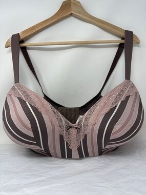 Cacique 42F Lace Trim Full Coverage Underwire Bra Cocoa Brown Dusty Rose